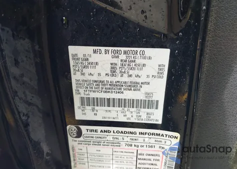 2011 Ford F-150 Fx2 z USA, uszkodzony, nr VIN 1FTFW1CF0BKD12406